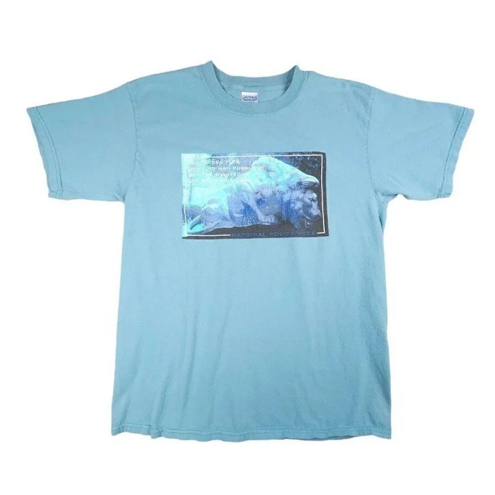 Vintage National Police Week T Shirt Mens Size Large Blue Y2K Proverbs Lion